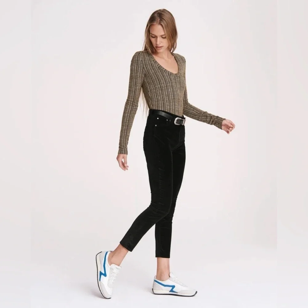 Rag & Bone Nina High Rise Ankle Skinny Black Velvet Pants Size 26